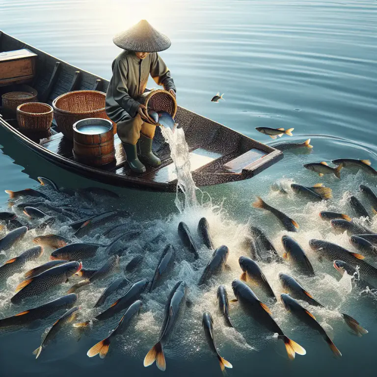 Visual representation of "chum" - To throw pieces of fish into the water as bait.