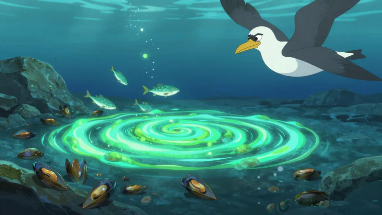 Visual representation of "domoic" - A neurotoxin produced by certain marine algae, which can contaminate shellfish and cause poisoning in humans and animals.