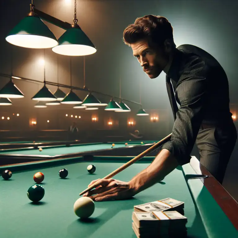 Visual representation of "hustler" - A person who earns money by playing pool.