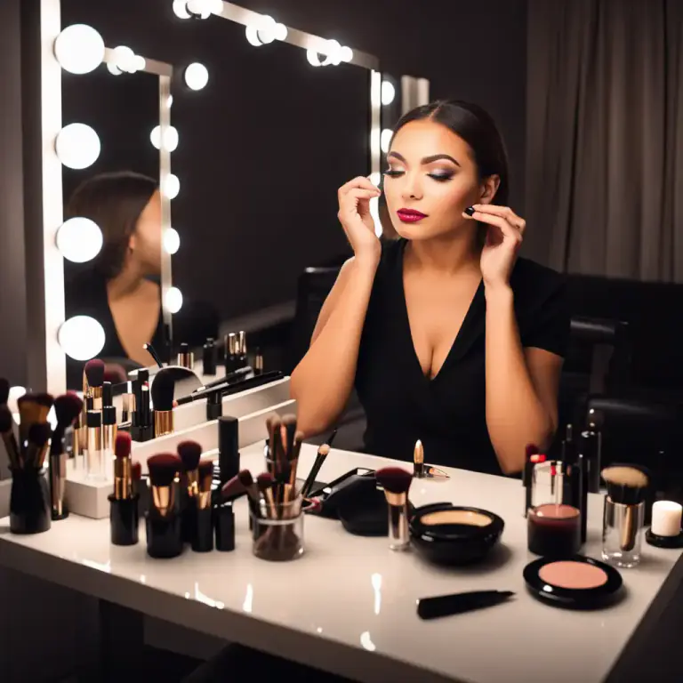 Visual representation of "vanity" - A type of table or desk with a mirror, typically used for applying makeup and grooming