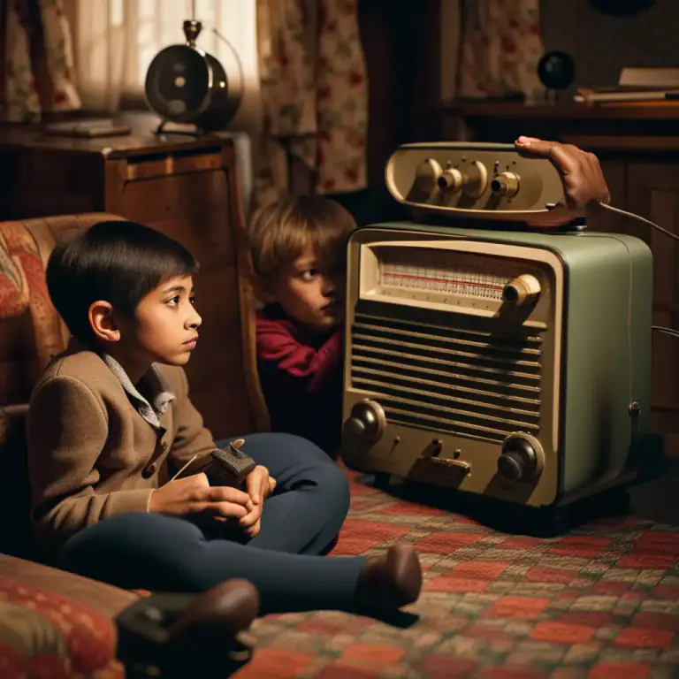 Visual representation of "listen in" - To listen to a radio or television broadcast.