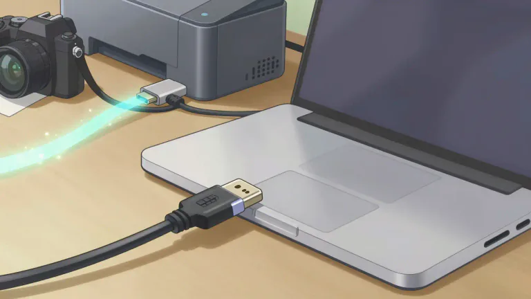 Visual representation of "usb" - A term used for a widely adopted interface standard for connecting peripherals.