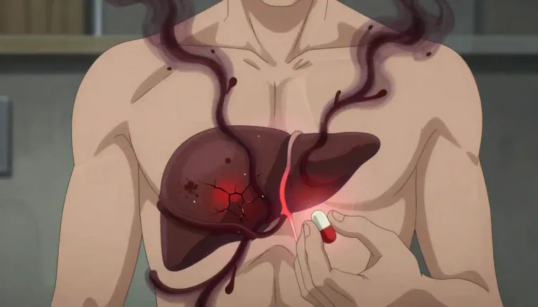 Visual representation of "hepatotoxic" - Relating to an agent or substance that is toxic or damaging to the liver.