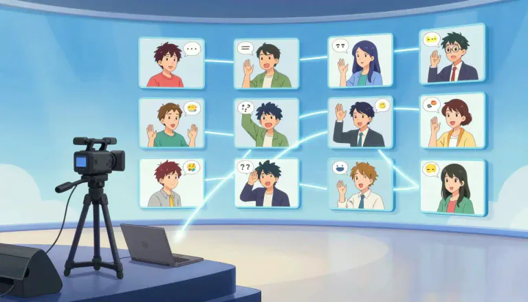 Visual representation of "webcast" - A webcast is often used for interactive online events, allowing viewers to engage via comments or questions.