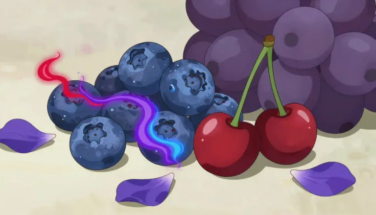 Visual representation of "anthocyanin" - A type of plant pigment responsible for the red, purple, or blue colors of many fruits and flowers, believed to have health benefits.