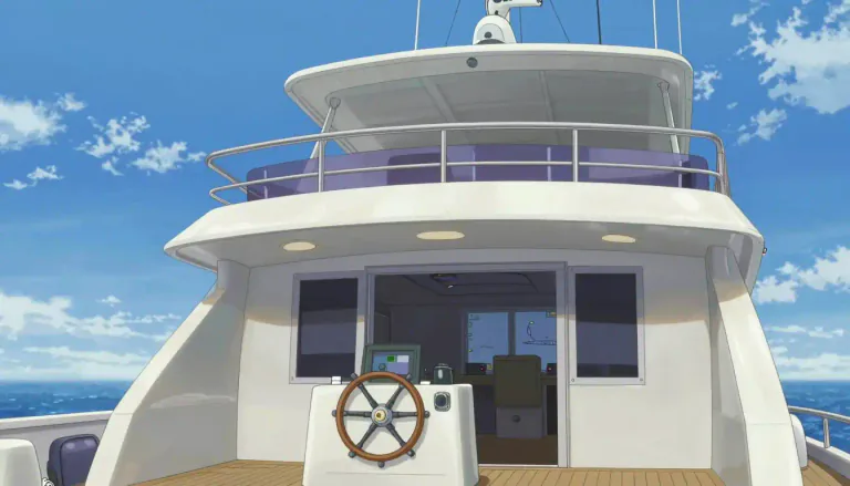 Visual representation of "flybridge" - A flybridge is a raised platform or cabin located on the deck of a yacht, boat, or ship, typically used for steering the vessel.