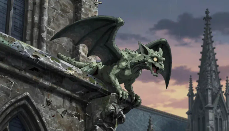 Visual representation of "gargoyle" - A stone figure, usually scary or strange, on a building, especially in Gothic architecture.