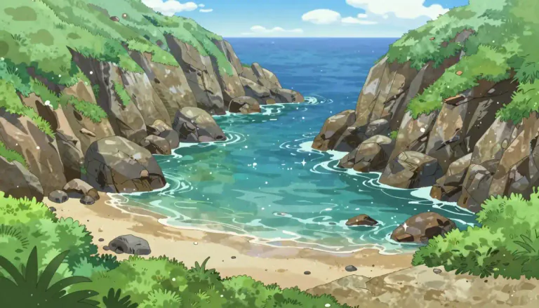 Visual representation of "cove" - A small area of sea or ocean partly enclosed by land, smaller than a bay