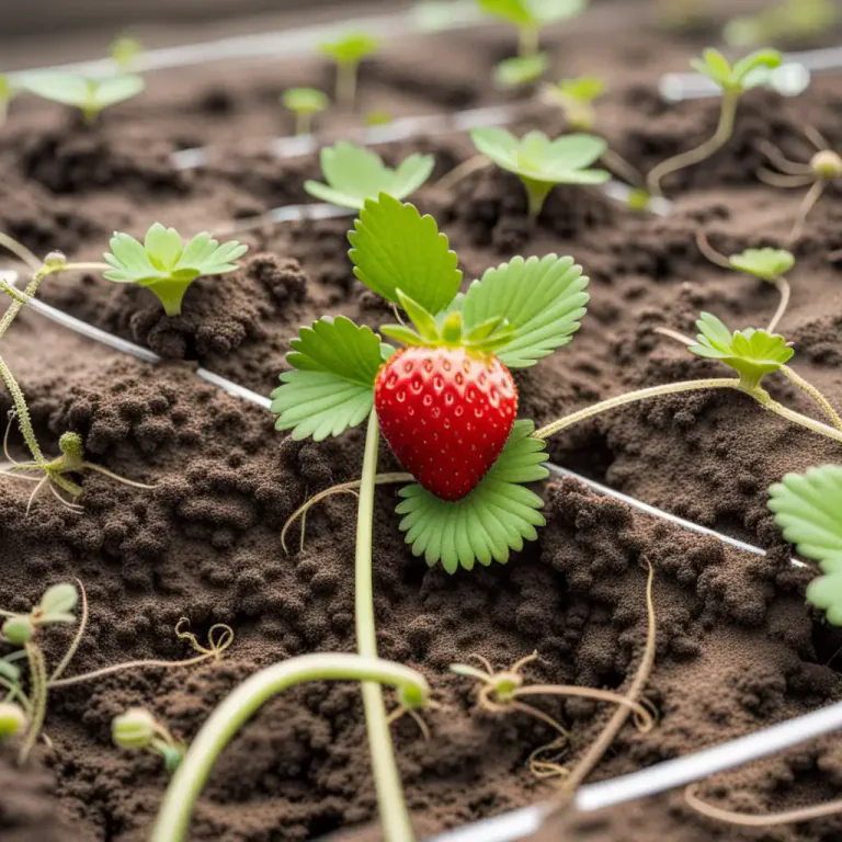 Visual representation of "runner" - A part of a plant that spreads along the ground and can grow new plants.
