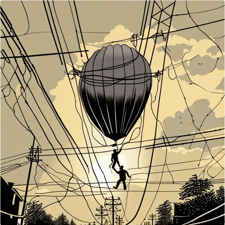 Visual representation of "when the balloon goes up" - When a situation becomes serious or action starts