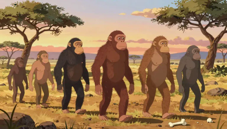 Visual representation of "australopithecine" - Australopithecines are a group of extinct early hominins that lived in Africa from about 4 million to 2 million years ago, believed to be ancestors of modern humans.