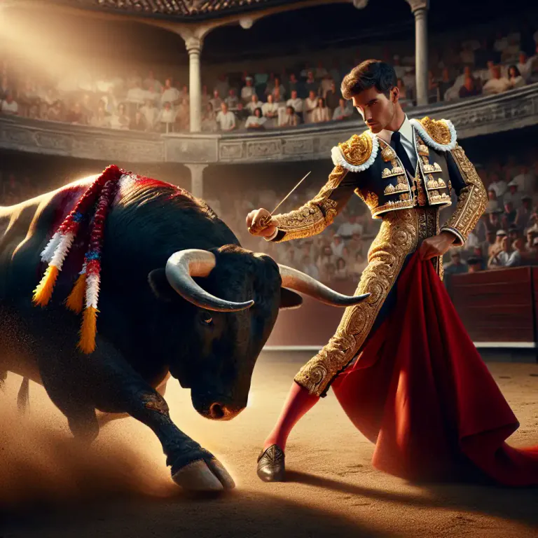 Visual representation of "toreador" - A person who fights in a bullfighting event