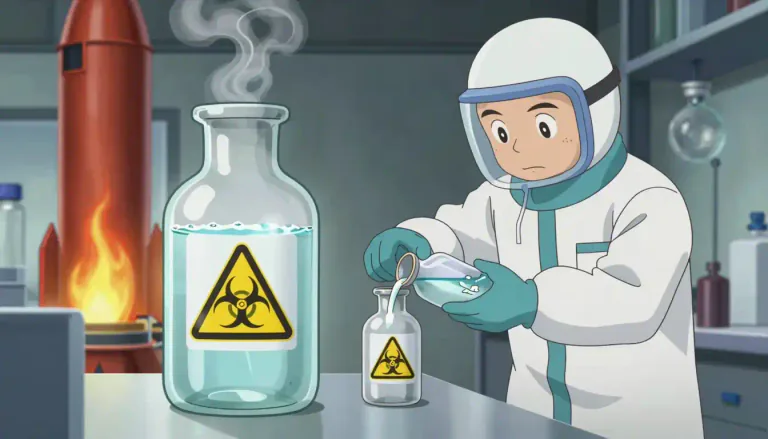 Visual representation of "hydrazine" - Hydrazine is a colorless, flammable, and hazardous liquid compound used mainly as a fuel in rocket propulsion and as a reducing agent in various chemical processes.