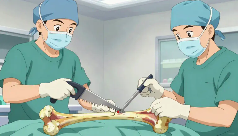 Visual representation of "osteotomy" - A surgical operation where a bone is cut to change its alignment.