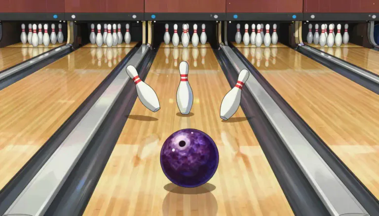 Visual representation of "tenpin" - A type of bowling game played with ten pins that players try to knock down using a bowling ball.