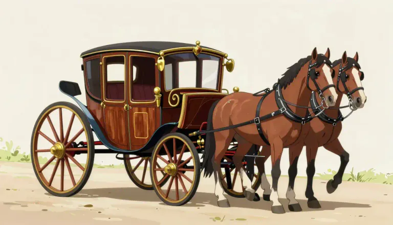 Visual representation of "phaeton" - A four-wheeled open carriage drawn by horses, often characterized by a high seat and elegant design.