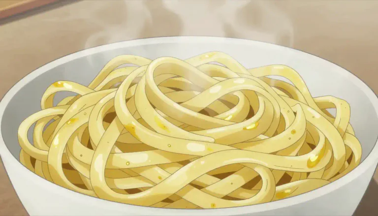 Visual representation of "linguine" - A type of long, flat pasta that is similar to spaghetti but is wider and has a more delicate texture.