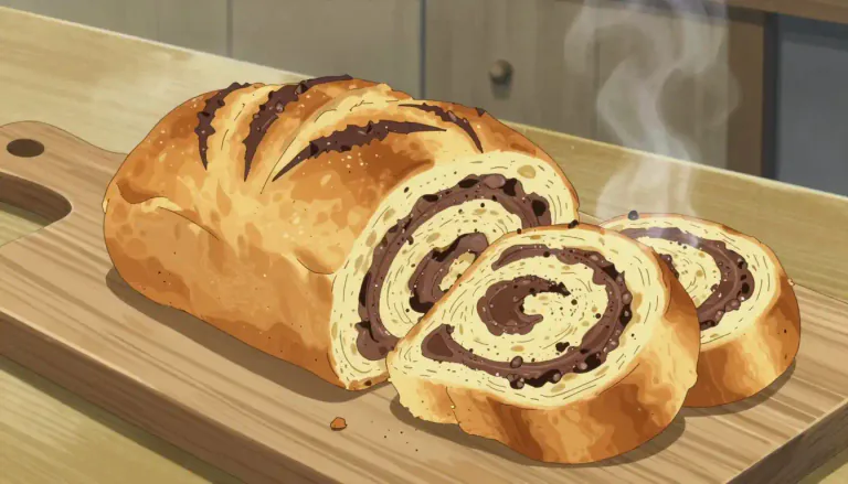Visual representation of "babka" - A sweet yeast bread, typically filled with a variety of ingredients like chocolate or fruit, originating in Eastern Europe.