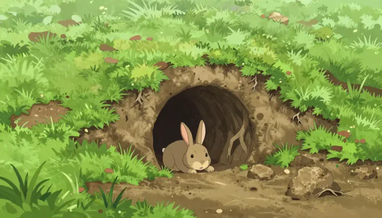 Visual representation of "burrow" - A hole or tunnel dug by a small animal, especially a rabbit, as a dwelling.