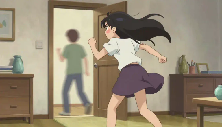 Visual representation of "flounce" - To move in an exaggerated or impatient way, often to show you are angry or upset.