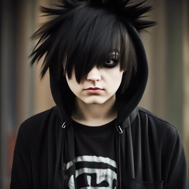 Visual representation of "emo" - Of or relating to emo and its associated fashion or culture.
