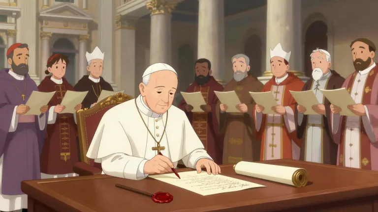 Visual representation of "encyclical" - An official letter or message from the Pope to Catholic churches worldwide, usually about a specific topic.