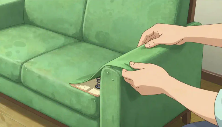 Visual representation of "upholstery" - The cloth, padding, springs, and other materials used in chairs, sofas, and other pieces of furniture.