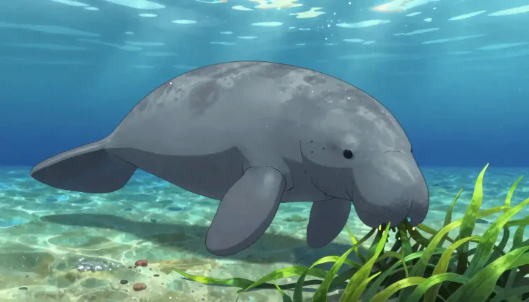Visual representation of "dugong" - A large, sea animal similar to a manatee, found in seas near Australia and the eastern parts of Africa and Asia.