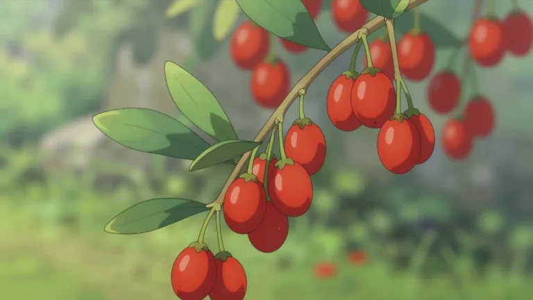 Visual representation of "wolfberry" - A small red oval fruit harvested from the goji berry plant, known for its health benefits and used in traditional medicine.