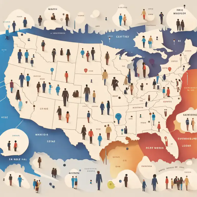 Visual representation of "here and there" - In or to various places; not concentrated in one location.