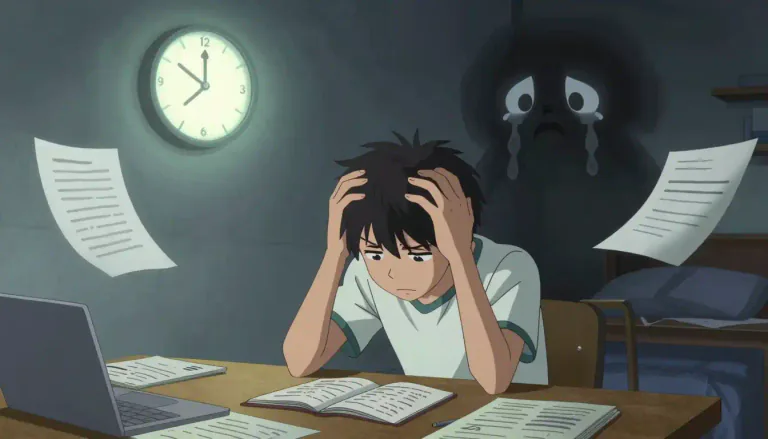 Visual representation of "angsty" - Feeling upset, anxious, or bothered, often because of too much worrying.