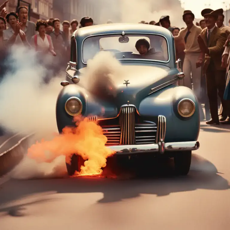 Visual representation of "backfire" - When a gun or engine emits smoke or flames backwards unexpectedly
