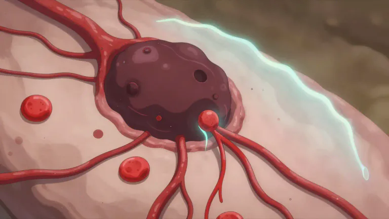 Visual representation of "antiangiogenic" - Referring to a type of treatment or substance that prevents the formation of new blood vessels, particularly in tumors.