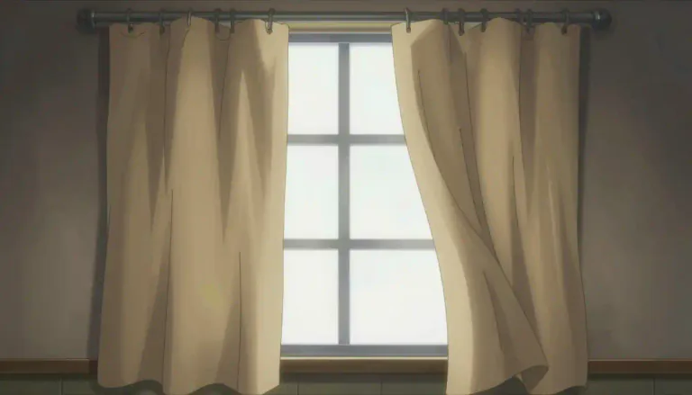 Visual representation of "curtain" - A piece of fabric or other material that hangs down to cover a window, stage, etc.