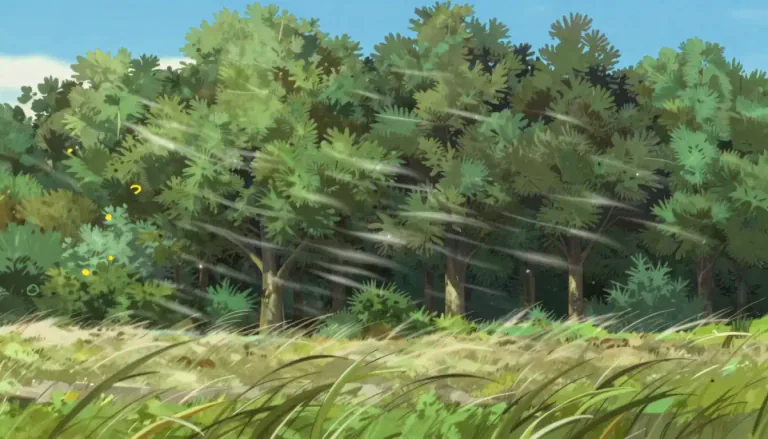 Visual representation of "windbreak" - A row of trees or shrubs planted to protect an area from wind.
