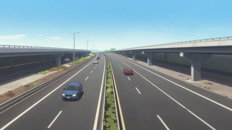 Visual representation of "throughway" - A major road or highway designed for continuous traffic flow, typically without stops.
