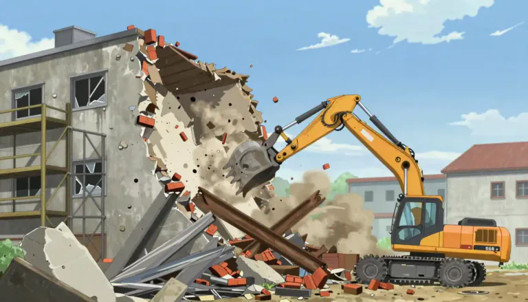 Visual representation of "demolition" - The act of destroying something, often a building or structure