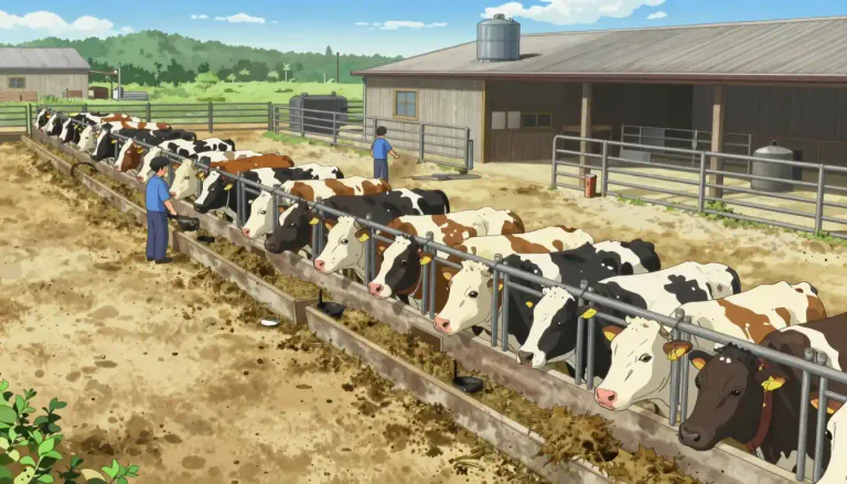 Visual representation of "feedlot" - A feedlot is a type of farm that is used for raising cattle and other animals in large numbers, primarily to fatten them before slaughter.