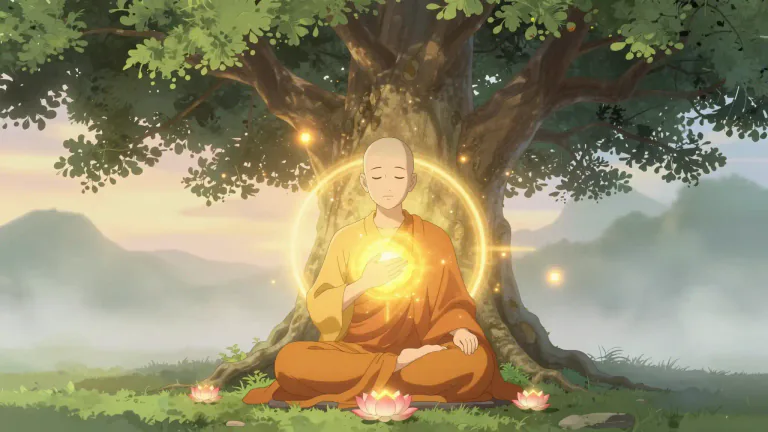 Visual representation of "bodhi" - A state of enlightenment or awakening sought in Buddhism, often associated with the experience of the Buddha under the Bodhi tree.