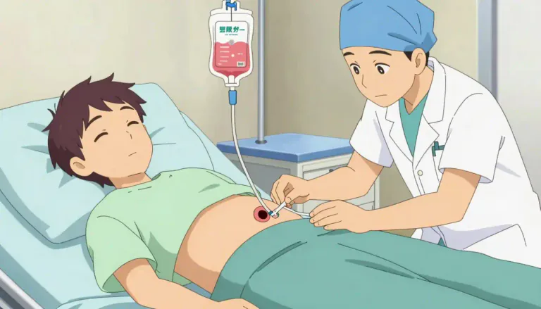 Visual representation of "gastrostomy" - A surgical operation in which an opening is created into the stomach for the purpose of feeding.