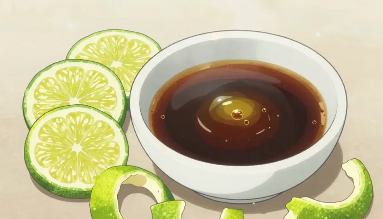 Visual representation of "ponzu" - A citrus-based sauce typically from Japanese cuisine made with soy sauce and citrus juice.