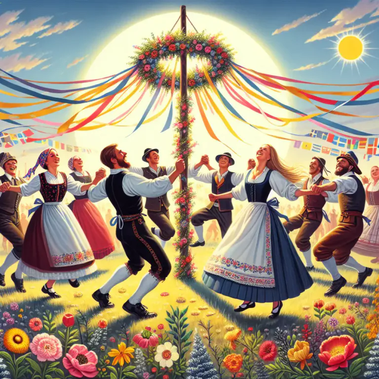 Visual representation of "midsummer" - A traditional festivity in some cultures, celebrated near the time of the summer solstice.