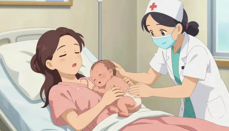Visual representation of "born" - When a baby comes out of its mother's body.