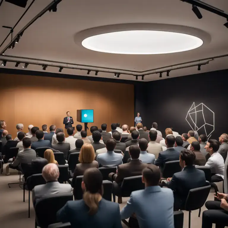 Visual representation of "presentation" - A meeting or talk at which a new product, idea, or piece of work is shown and explained to an audience.