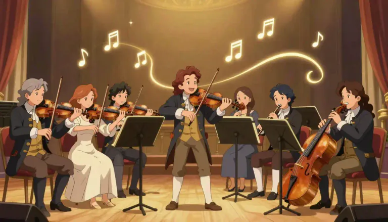 Visual representation of "divertimento" - A light and entertaining piece of music, often from the 18th century.