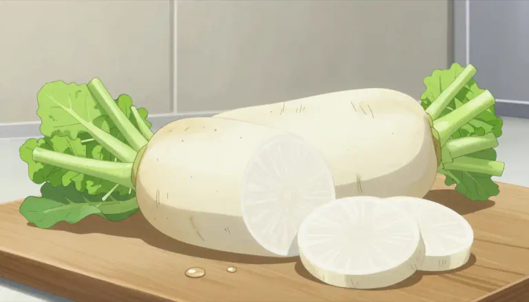 Visual representation of "daikon" - A type of large, white radish commonly used in Asian cooking, known for its mild flavor.