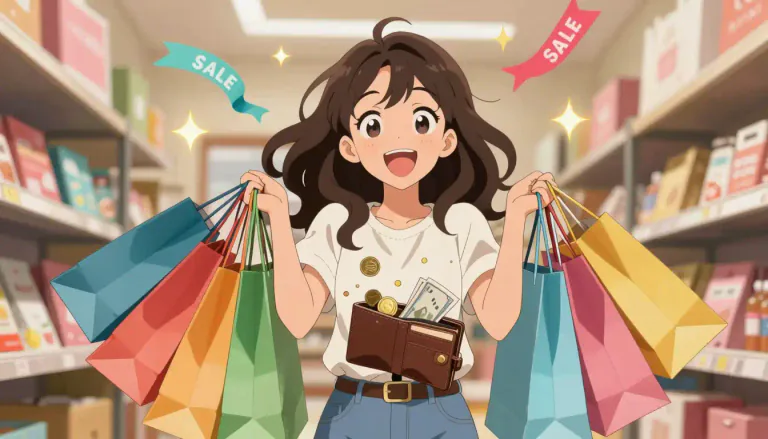 Visual representation of "shopaholic" - A person who has an obsession with shopping and often spends excessive amounts of money on items.