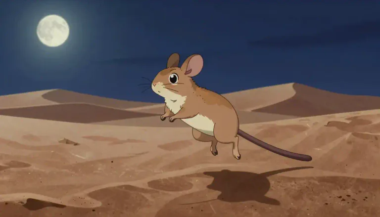 Visual representation of "jerboa" - A small nocturnal rodent that lives in desert areas in North Africa and Asia and can make long jumps using its hind legs.