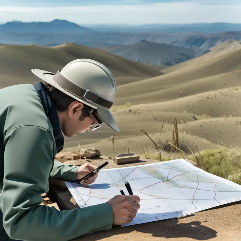 Visual representation of "survey" - The process of examining and recording the area and features of a piece of land so that it can be planned or mapped.