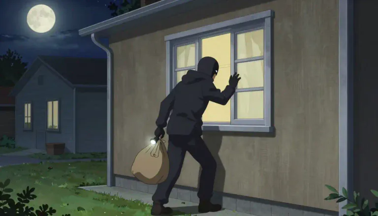 Visual representation of "burglary" - The crime of illegally entering a building with the intention to steal something.
